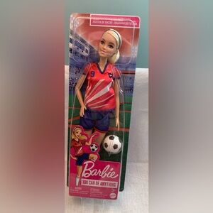 NIB Barbie Soccer Doll, Blonde Ponytail, #9 Uniform, Soccer Ball, Cleats, Socks